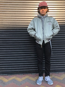 「CONVERSE（コンバース）のアイテム（スタジャン）」を使った、祥大⌘相互フォローさん（メンズ・172cm）の冬コーディネート