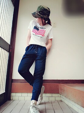 「カモフラキャップ」｜＊心愛＊ココさん（レディース・160cm）の春コーディネート