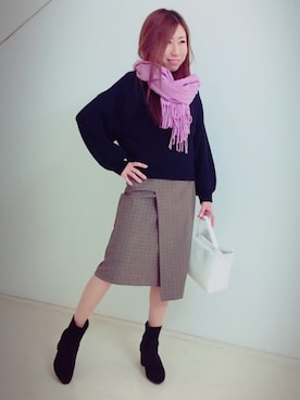 「アイテム（ストール/ショール）」を使った、GRAND GLOBALつくば店さん（レディース・154cm）の秋コーディネート