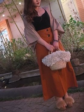 「アイテム（スカート、オレンジ系）」を使った、GRAND GLOBALつくば店さん（レディース・150cm）の春コーディネート