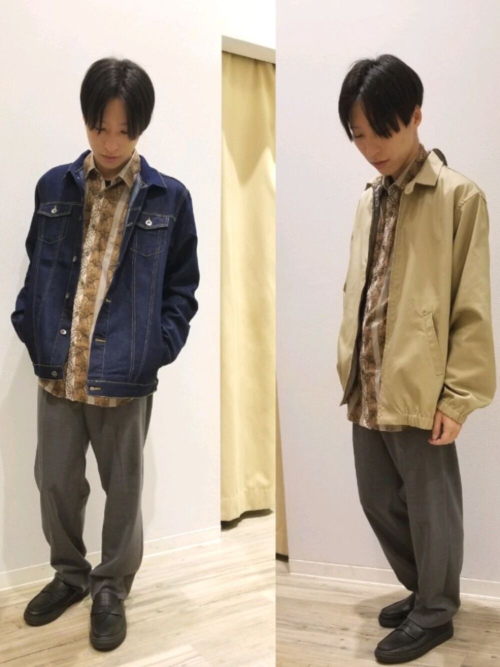 「ベージュ、秋コーデ、スラックス、Gジャン、スタッフコーデ」｜「GGDのアイテム（シャツ/ブラウス、ブラウン系）」を使った、GRAND GLOBALつくば店さん（メンズ・173cm）の秋コーディネートの1枚目の写真