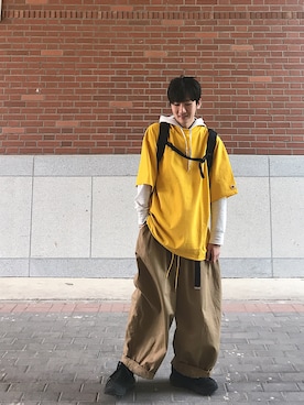 「HOKA（ホカ）のHOKA ONE ONE/ホカ オネ オネ　TOR ULTRA LOW WP/トールウルトラローウォータープルーフ（スニーカー）」を使った、Aruさん（メンズ・175cm）の春コーディネート