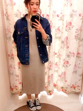 「くつした」｜「アイテム（デニムジャケット）」を使った、CHIさん。さん（レディース・157cm）の春コーディネート