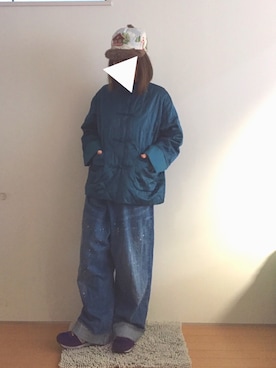 「I am I in fact...（アイアムアイインファクト）のアイテム（ナイロンジャケット）」を使った、yukaさん（レディース・152cm）の冬コーディネート