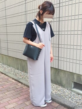 「KBF（ケイビーエフ）のスモールロゴTEE（Tシャツ/カットソー、ブラック系）」を使った、mk*さん（レディース・154cm）の夏コーディネート