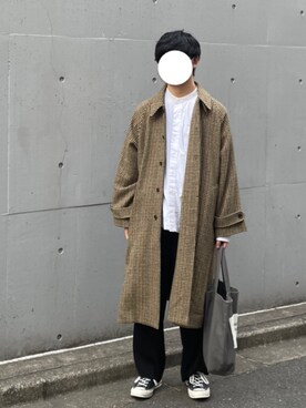 「SHIPS（シップス）のアイテム（ステンカラーコート）」を使った、ももむさん（メンズ・178cm）の冬コーディネート