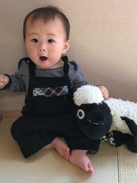 「COMME CA ISM（コムサイズム）のアイテム（オールインワン・サロペット）」を使った、jiroさん（キッズ・70cm）の春コーディネート