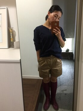 「BEAMS（ビームス）のアイテム（レインシューズ）」を使った、mariNaさん（レディース・154cm）の夏コーディネート