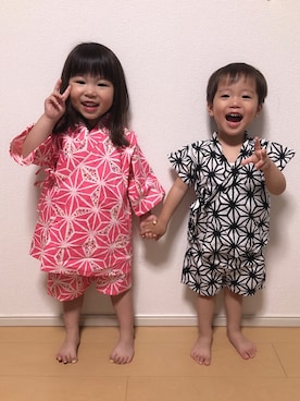 「petit main（プティマイン）のアイテム（浴衣）」を使った、maiさん（キッズ・100cm）の夏コーディネート