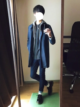 「ノーカラーシャツ」｜「アイテム（ステンカラーコート）」を使った、ryo_kandaさん（メンズ・175cm）の冬コーディネート