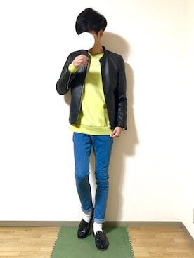 「STUDIOUS（ステュディオス）のアイテム（ライダースジャケット）」を使った、ryo_kandaさん（メンズ・175cm）の春コーディネート