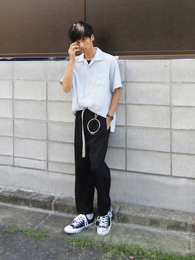「HARE（ハレ）のロングガチャベルト(HARE)（ベルト）」を使った、ryo_kandaさん（メンズ・175cm）の夏コーディネート