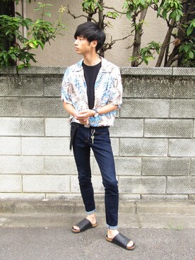 「niko and...（ニコアンド）の<別注>Sencillo/スライドサンダル（サンダル）」を使った、ryo_kandaさん（メンズ・175cm）の夏コーディネート
