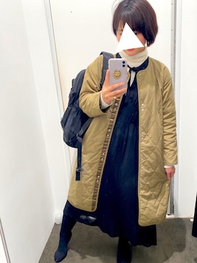 「Green　Parks（グリーンパークス）のアイテム（ノーカラーコート）」を使った、さかもっTさん（レディース・160cm）の秋コーディネート