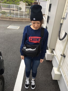 「CHUMS（チャムス）のアイテム（スウェット）」を使った、aikoさん（レディース・155cm）の春コーディネート