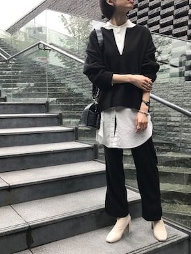 「LOWRYS FARM（ローリーズファーム）のストレッチヒールブーツ　851418（ブーツ）」を使った、YUU   LOWRYS FARMルクアさん（レディース・164cm）の秋コーディネート