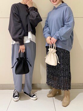 「LOWRYS FARM（ローリーズファーム）のストレッチヒールブーツ　851418（ブーツ）」を使った、YUU   LOWRYS FARMルクアさん（レディース・164cm）の冬コーディネート