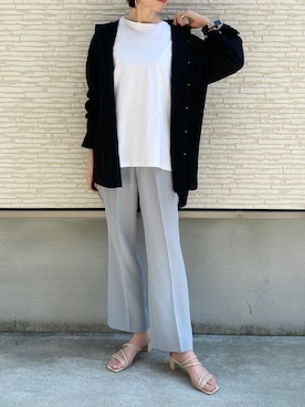 「LOWRYS FARM（ローリーズファーム）のセンタープレスカラーフレアパンツ　870189（その他パンツ）」を使った、YUU   LOWRYS FARMルクアさん（レディース・164cm）の春コーディネート