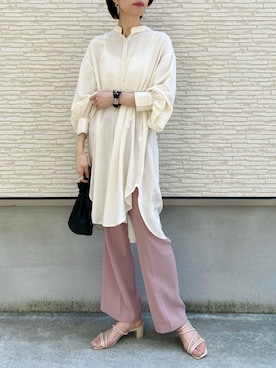 「LOWRYS FARM（ローリーズファーム）のセンタープレスカラーフレアパンツ　870189（その他パンツ）」を使った、YUU   LOWRYS FARMルクアさん（レディース・164cm）の春コーディネート