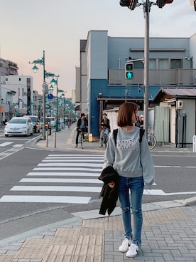 「Abercrombie&Fitch（アバークロンビーアンドフィッチ）のアイテム（スタジャン）」を使った、Kelly Fok Kin Yuさん（レディース・153cm）の夏コーディネート