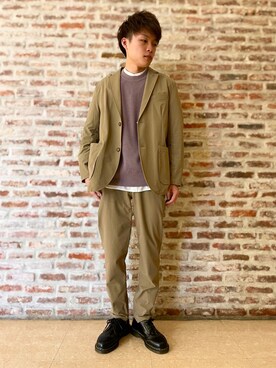 「PLUS ONE（プラスワン）のアイテム（パンツ）」を使った、おっきーさん（メンズ・170cm）の春コーディネート