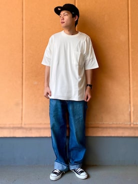「PLUS ONE（プラスワン）のアイテム（トップス）」を使った、おっきーさん（メンズ・170cm）の夏コーディネート