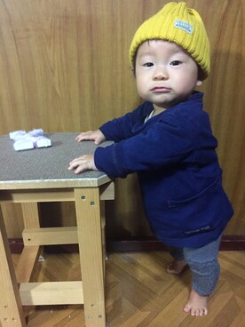 「男の子ベビー」｜「アイテム（ニットキャップ/ビーニー）」を使った、Kantaさん（キッズ・70cm）の秋コーディネート