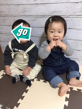 「お揃いコーデ」｜「アイテム（サロペット/オーバーオール）」を使った、Kantaさん（キッズ・70cm）の春コーディネート