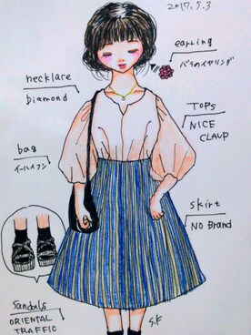 「バルーンスリーブ」｜しぃ。さん（レディース・155cm）の夏コーディネート