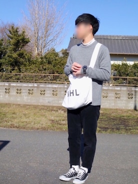 「MHL.（エムエイチエル）のG-SHOCK（アナログ腕時計、ブラック系）」を使った、reeeeoさん（メンズ・168cm）の冬コーディネート