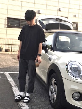 「BEAUTY&YOUTH UNITED ARROWS（ビューティーアンドユースユナイテッドアローズ）のBY ステーブル コットン ショートスリーブTEE MADE IN JAPAN◆（Tシャツ/カットソー、ブラック系）」を使った、reeeeoさん（メンズ・168cm）の夏コーディネート