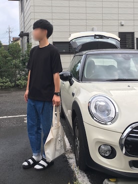 「BEAUTY&YOUTH UNITED ARROWS（ビューティーアンドユースユナイテッドアローズ）のBY ステーブル コットン ショートスリーブTEE MADE IN JAPAN◆（Tシャツ/カットソー、ブラック系）」を使った、reeeeoさん（メンズ・168cm）の夏コーディネート