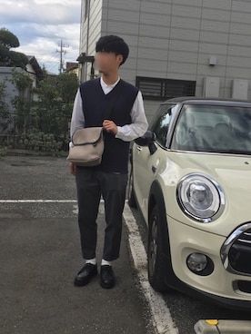 「MHL.（エムエイチエル）のGARMENT DYE BASIC POPLIN（シャツ/ブラウス、ホワイト系）」を使った、reeeeoさん（メンズ・168cm）の秋コーディネート