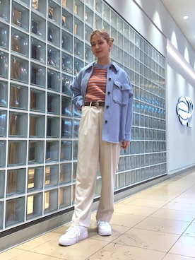 「ボーダーニット」｜「アイテム（ブルゾン）」を使った、コウノナホさん（レディース・164cm）の冬コーディネート