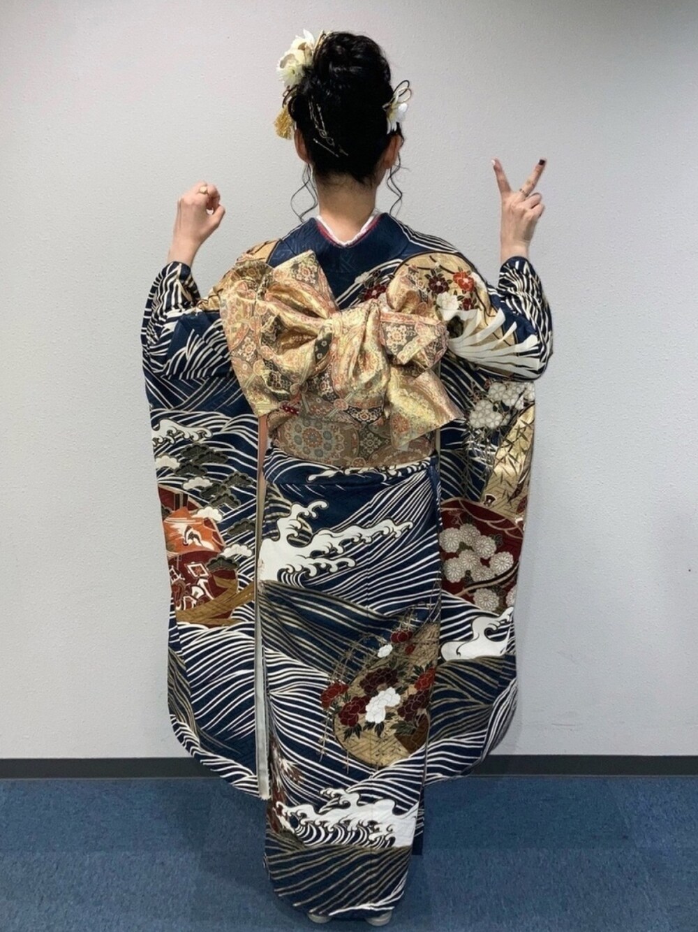「着物、着物コーデ、振袖、帯」｜「インスタグラムやってますのアイテム（その他、ホワイト系）」を使った、nagisatsukiさん（レディース・162cm）の春コーディネートの1枚目の写真