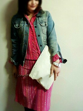 「ヴィンテージワンピース」｜「アイテム（デニムジャケット）」を使った、city-roseさん（レディース・160cm）の春コーディネート