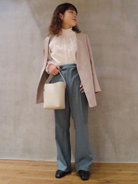 「オンオフ兼用」｜「アイテム（ノーカラージャケット）」を使った、yuさん（レディース・150cm）の秋コーディネート