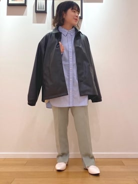 「green label relaxing（グリーンレーベルリラクシング）のSC シンセティックレザー コーチジャケット（その他アウター）」を使った、yuさん（レディース・151cm）の冬コーディネート