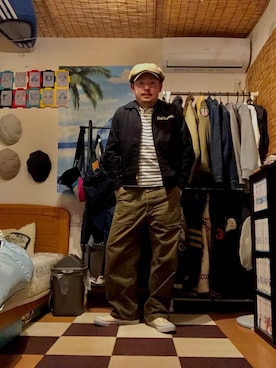 「アメカジスタイル」｜「アイテム（その他アウター）」を使った、ふじばさん（メンズ・168cm）の春コーディネート