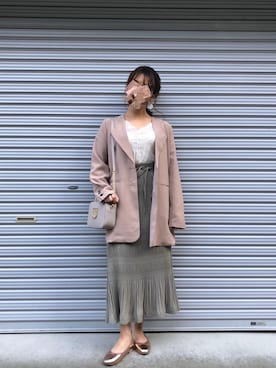 「オリーブ」｜「アイテム（バレエシューズ）」を使った、Riiaさん（レディース・154cm）の春コーディネート