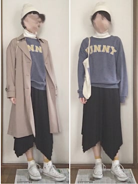 「ひざ丈スカート」｜「アイテム（ワンピース/ドレス）」を使った、かえるさん（レディース・164cm）の冬コーディネート