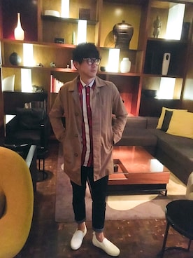 「GAP（ギャップ）のアイテム（チェスターコート）」を使った、Momotaro Sakamotoさん（メンズ・172cm）の春コーディネート