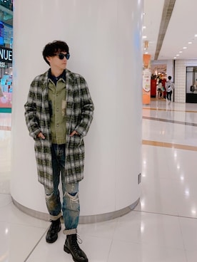 「シャツイン」｜「アイテム（ステンカラーコート）」を使った、Momotaro Sakamotoさん（メンズ・172cm）の冬コーディネート