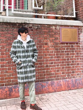 「ZARA MAN」｜「アイテム（ステンカラーコート）」を使った、Momotaro Sakamotoさん（メンズ・172cm）の冬コーディネート