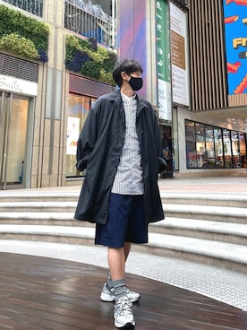 「シルバーシューズ」｜「アイテム（ステンカラーコート）」を使った、Momotaro Sakamotoさん（メンズ・172cm）の春コーディネート