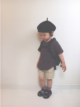 「アイテム（バックパック/リュック、ブルー系）」を使った、khk-chanさん（キッズ・90cm）の夏コーディネート