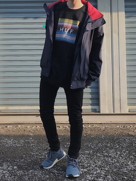 「HUF（ハフ）のアイテム（スウェット）」を使った、コトさん（メンズ・168cm）の秋コーディネート