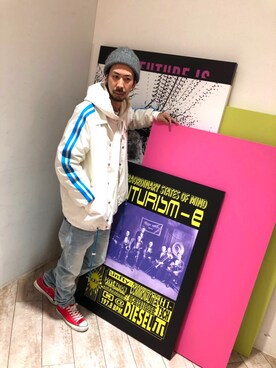 「DIESEL（ディーゼル）のアイテム（ブルゾン）」を使った、モーシーさん（メンズ・179cm）の冬コーディネート