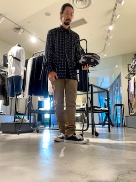 「DIESEL（ディーゼル）のメンズ グラフィティプリント ベルトバッグ（ボディバッグ/ウエストポーチ、ブラック系）」を使った、モーシーさん（メンズ・179cm）の夏コーディネート