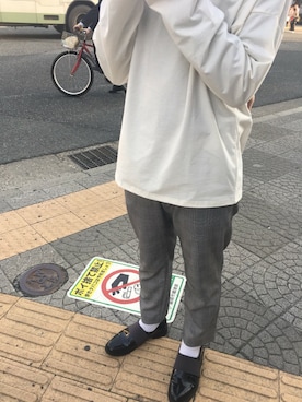 「グレンチェック」｜「アイテム（スリッポン）」を使った、TSUさん（メンズ・170cm）の春コーディネート